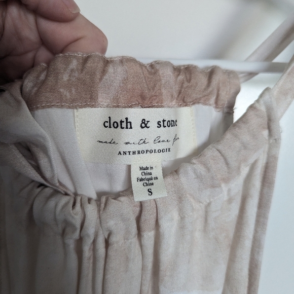 Anthropologie Cloth & Stone Evanne Halter Mini Dress - Tan and White sz S - Picture 3 of 6
